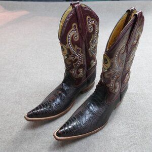 Donaldo Boots 8 Red Oxblood Cowboy Exotic Lizard Pointed Toe Mex 27